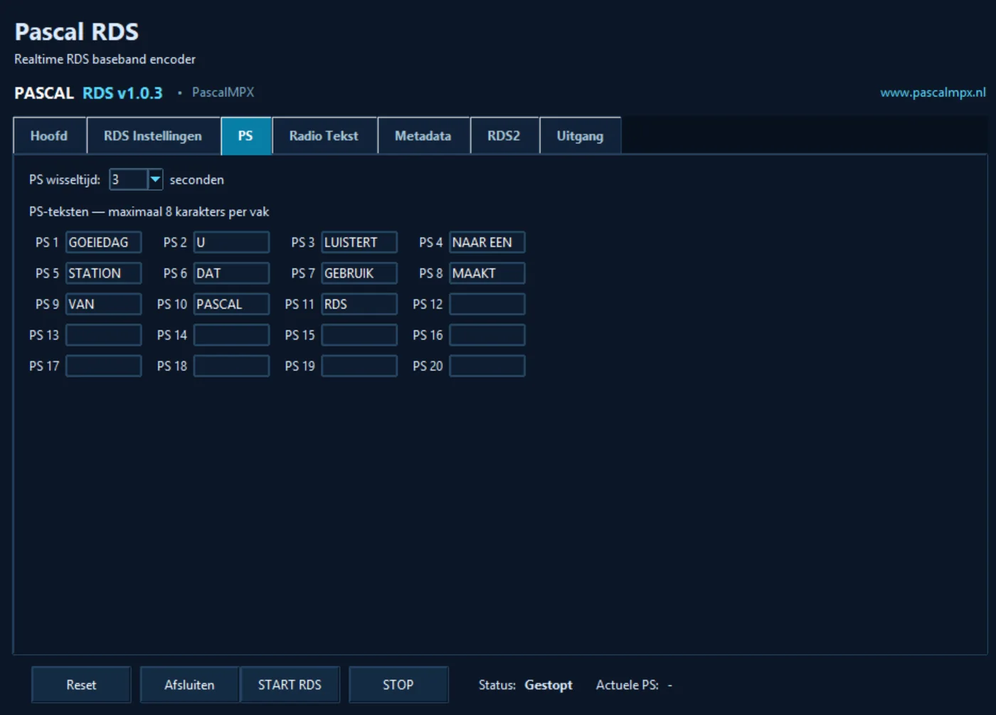 Pascal RDS encoder software voor FM radio en RDS